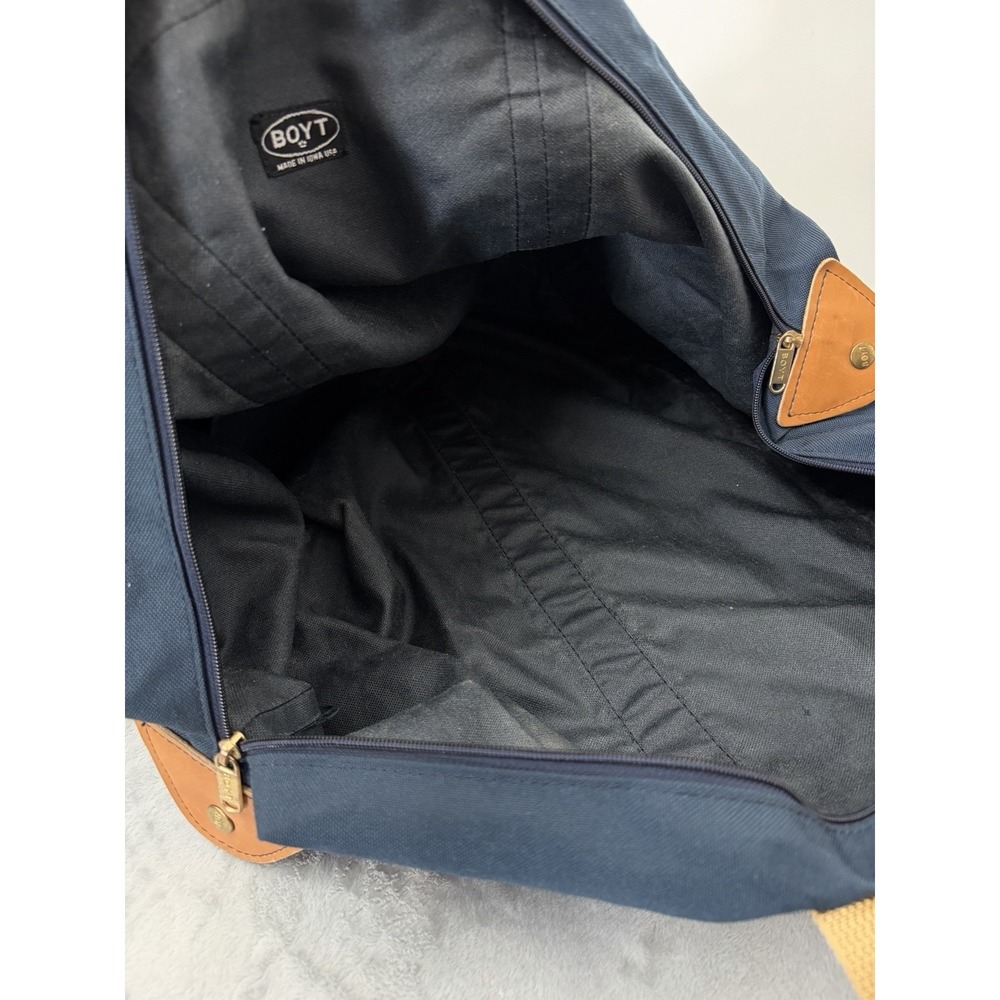 Vintage Boyt Canvas Duffle Tote Bag Large Blue Leather Handle USA Made 80s 90s - Picture 7 of 10